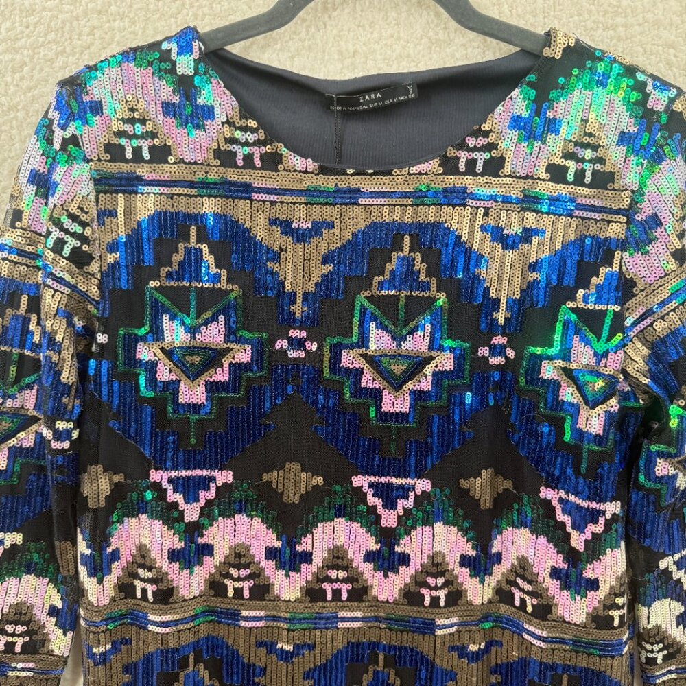 Zara Blue Multi-Color Patterned Mini Dress - Picture 5 of 14